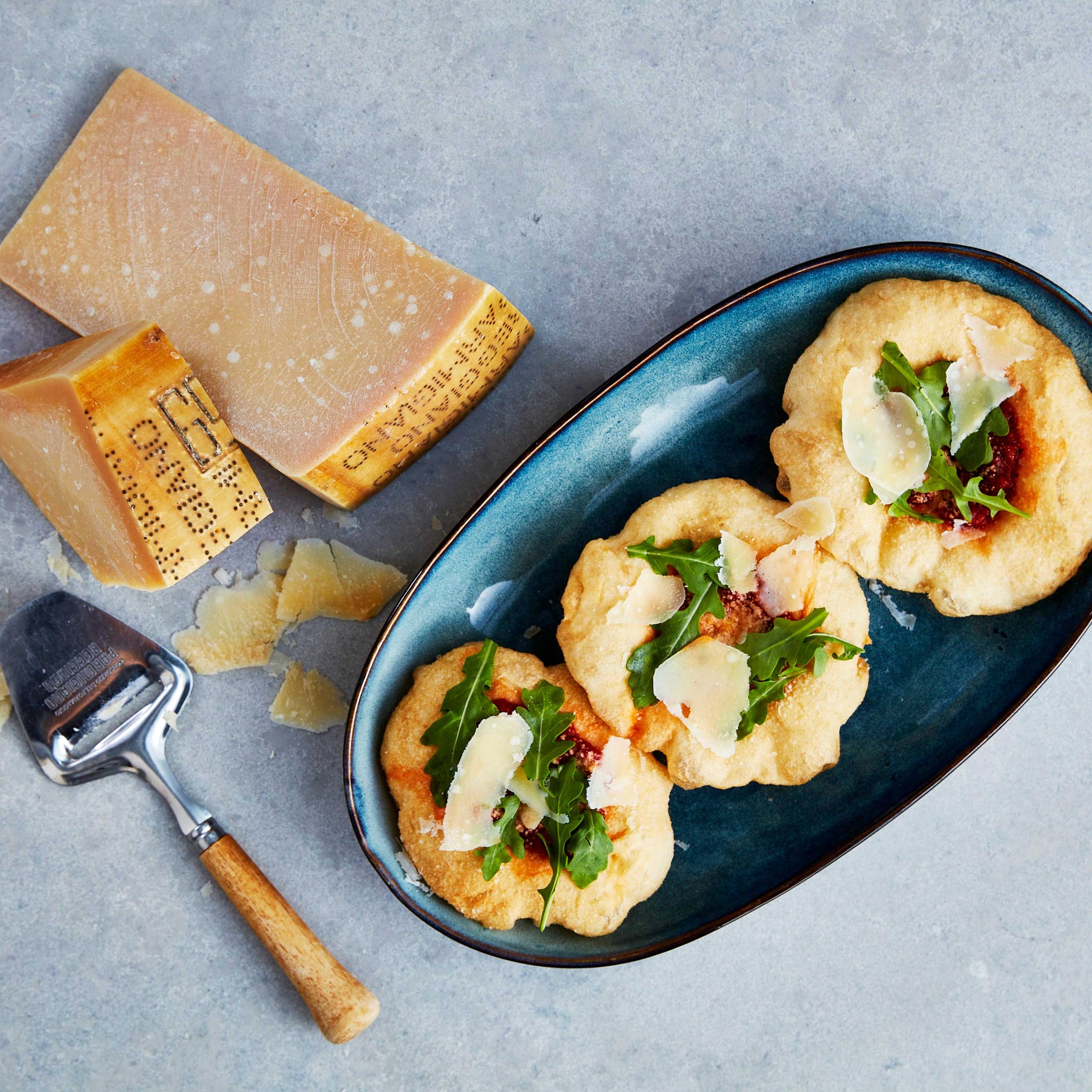 Fried Mini Pizzas with Fresh Basil Sugo and Parmigiano Reggiano - Chef Luca Ciano